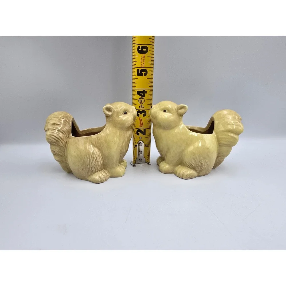 Squirrel‎ Candle Holder Set Unisex OS Yellow Good Ceramic Woodland Retro MCM